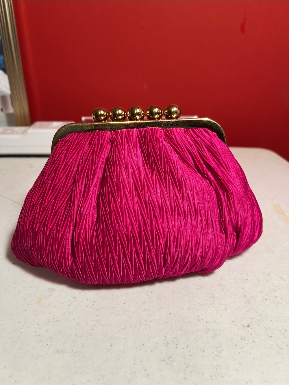 Hot Pink Pleated Clasp Evening Clutch